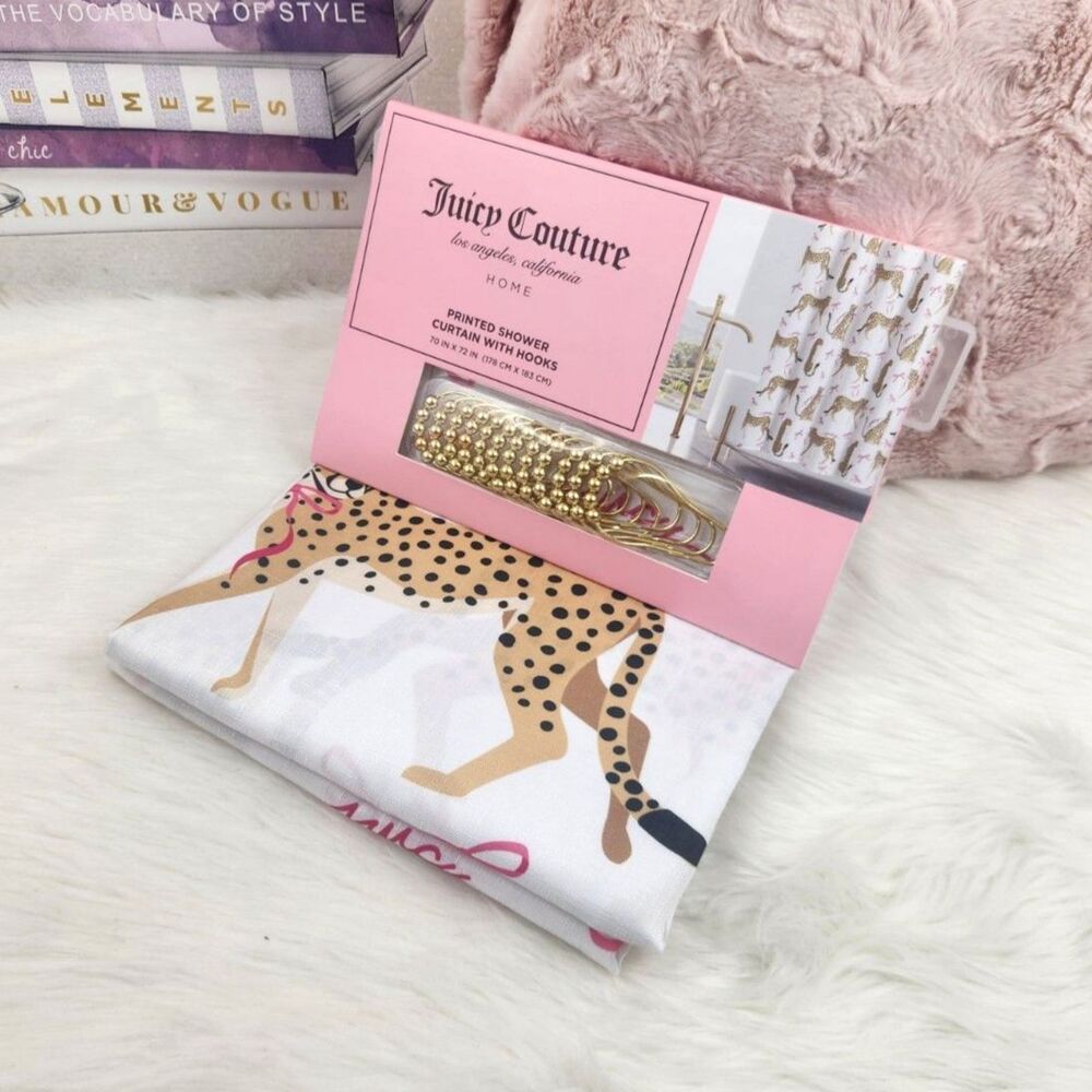 {Juicy Couture} White and Pink {Cheetah} Shower Curtain
